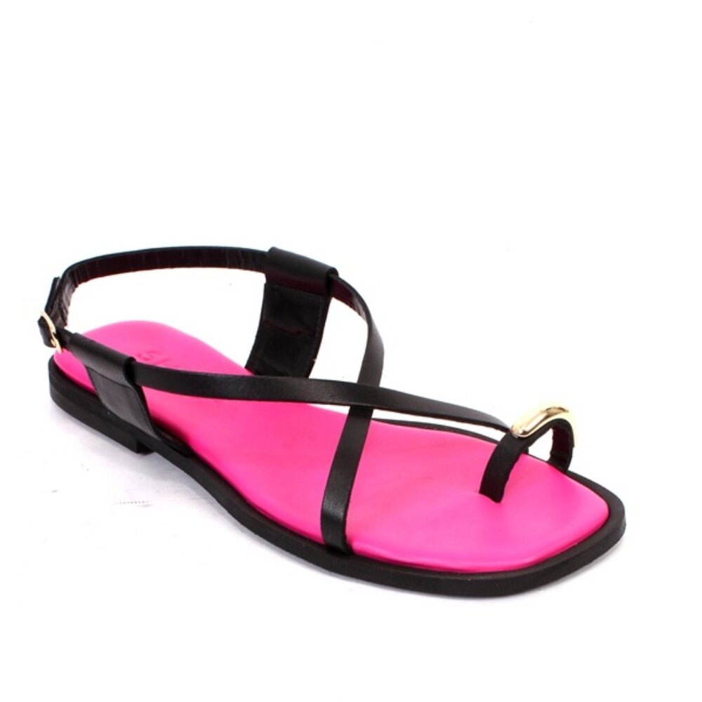 Shana 006a Black Leather Slides Strappy Sandal